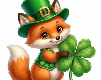 15 PNG de animales del bosque para el Día de San Patricio, imágenes prediseñadas de un lindo bosque irlandés, sublimación de ardilla zorro de la suerte, DTF de fauna verde primaveral