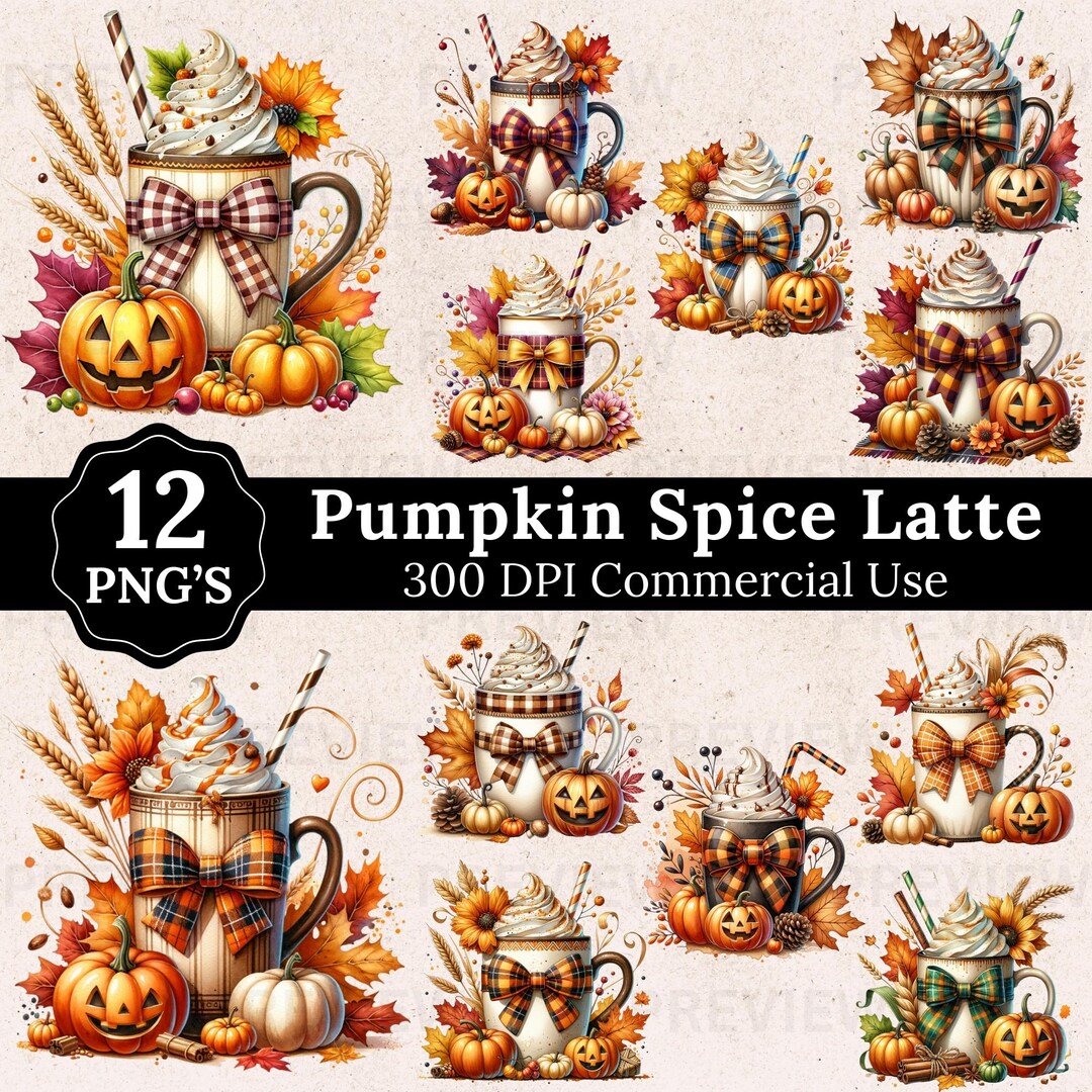 Pumpkin Spice Latte Clipart: Fall Coffee PNG Set (digital Download) - Etsy