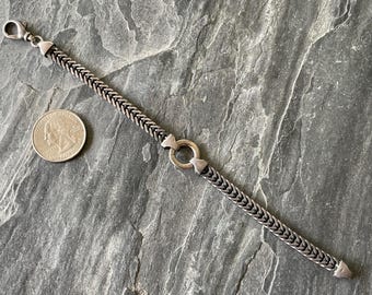 Thick 925 Italy Sterling Silver Foxtail Weave Braided Bracelet Modernist Brutalist 7" Oxidized O-Ring Hardware Him Her