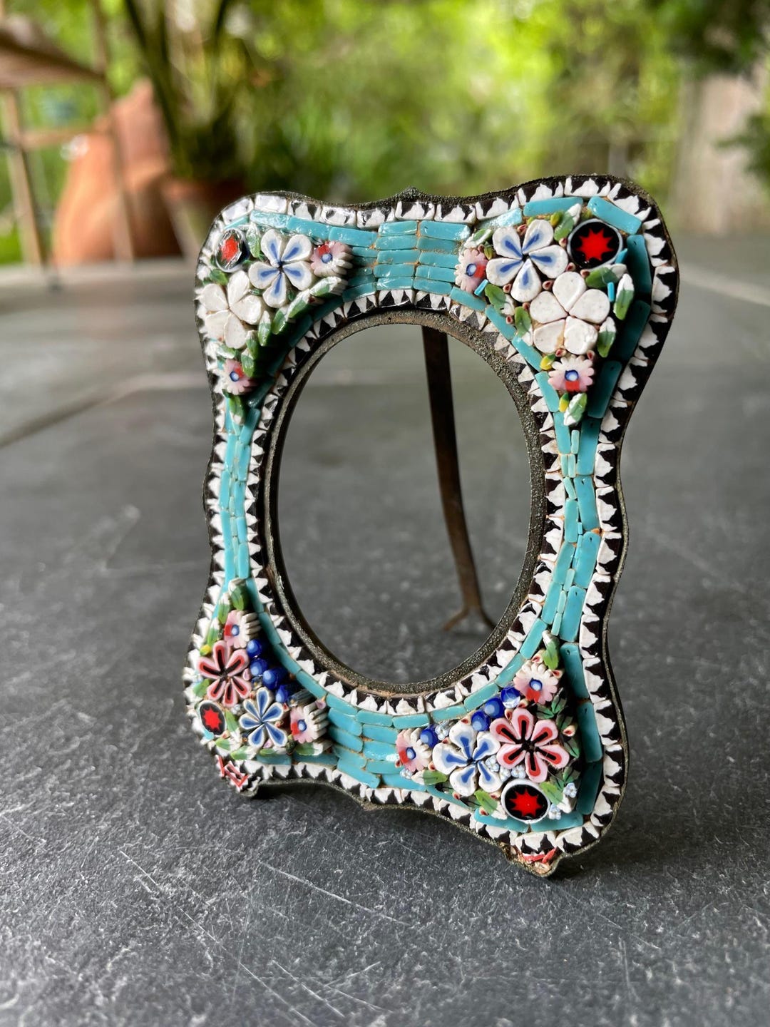 Antique Italian Micro-mosaic High Relief Floral Picture Frame