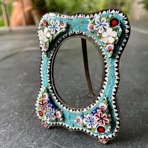 Antique Italian Micro-Mosaic High Relief Floral Picture Frame Brass Victorian Estate Old Ornate Lovely Artisan
