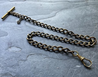 Heavy 14" Antique Single Albert Pocket Watch Chain Brass T-Bar 25g Victorian 1900's Old Estate Link Edwardian Bridgerton