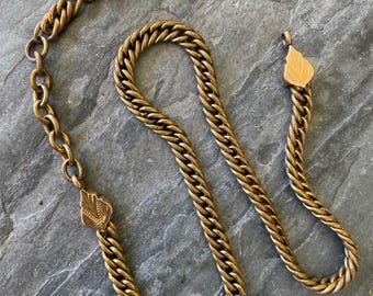 Antique Victorian Gold Filled Cuban Curb Link Pocket Watch Chain Floral Engraved End Caps Quality Needs Clasp Harvest Repair Ornate 22g 15"