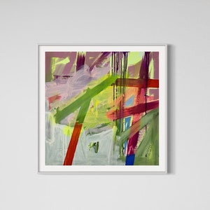 Spójrz na ten oszałamiający, 44"x44" abstrakcyjny obraz w technice mieszanej! Jego współczesny, kolorowy i ekspresyjny styl sprawia, że jest jedyny w swoim rodzaju.