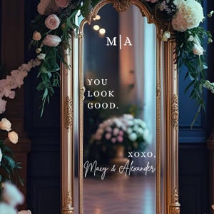 You Look Good Hochzeitsspiegel Aufkleber, anpassbare Paarnamen, Empfang, Brautparty, personalisiertes Willkommensschild, Hochzeitsdekor, Zeichen