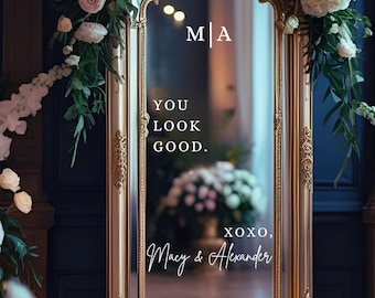 You Look Good Wedding Mirror Decal, Customizable Couples Names, Reception, Bridal Shower, Personalized Welcome Sign, Wedding Decor, Sign