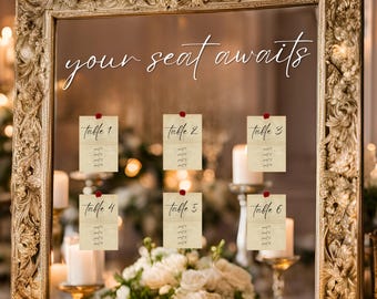 Your Seat Awaits Vinyl Decal, Wedding Mirror Sticker for Seating, Vinyl Lettering, Decor, Display