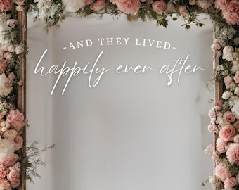 and they lived happily ever after Wedding Sign Vinyl Decal, Mirror Sticker with Date, Vinyl Lettering Fast