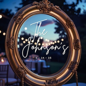 Bride and Groom Last Name Wedding Entry Sign, Custom Vinyl Decal Sticker for mirrors, Wedding Decor, Custom Welcome Wedding Signs