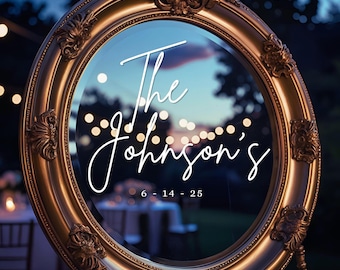 Bride and Groom Last Name Wedding Entry Sign, Custom Vinyl Decal Sticker for mirrors, Wedding Decor, Custom Welcome Wedding Signs