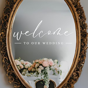 Welcome to our wedding Decal, Mirror sticker with date, Vinyl lettering for your wedding / Wedding mirror sign