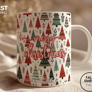 Family Name Christmas Mug, Personalized Christmas Cup, Christmas Gift For friends, Christmas Mugs, Christmas Gift, Merry Christmas Mug, Gift