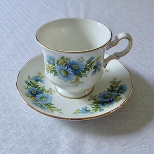 Rare Queen Anne Blue Flowers Tea Cup and Saucer, Pattern Number 8542, Made In England, Fine Bone China Tea and Saucer, Perfect Gift or Own!