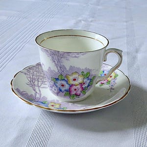 Vintage Colclough Tea Cup and Saucer, Blue, Yellow and Pink Flowers, Fine Bone China, Made in England, Beautiful Tea Cup, Perfect as a Gift!