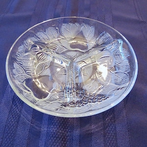 Gorgeous Relish Dish, 3 Sections, Embossed Fruit Relish Dish, Crystal Glass, Beautiful Piece, Perfect as a Gift or Own!