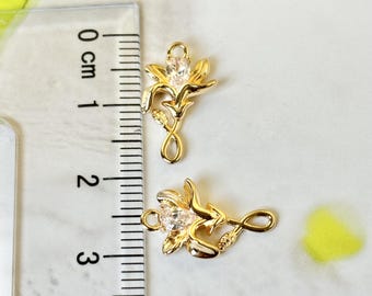 Handcrafted Jewelry Making Accessories, 14K Gold-Coated Pendants, Long Clear CZ Flower Charm, Findings for DIY Creations 1pc