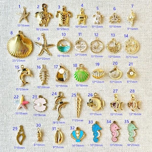 Gold Add On Charm, Marine Life Gold Charms for Necklace, DIY Jewelry Component Pendant Bracelet Earrings Making, Journal Charms Gift For Her