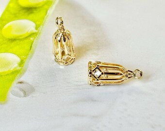 Handcrafted Jewelry Making Accessories, 14K Gold-Coated Pendants, CZ Birdcage Charm, Findings for DIY Creations 1pc