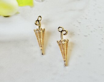 Handcrafted Jewelry Making Accessories, 14K Gold-Coated Pendants, Umbrella Charm, Findings for DIY Creations 1pc