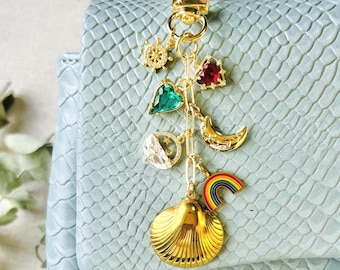 Bag Charm Gold, Custom Bag Charms Chain, Car Keychains, Build Your Own Charm Keychains, Bag Accessories, Purse Charms, Birthday Gift For Her