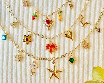 Personalisierte Charm Halskette Gold Bauen Sie Ihre eigenen Vintage Chunky Charm Halsketten für Frauen, Benutzerdefinierte Charm Halsketten, Geburtstagsgeschenk für Sie