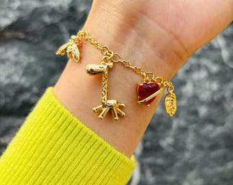 Personalized Charm Bracelet, Build Your Own Gold Vintage Chunky Charm Bracelets for Women, Custom Charm Bracelets, Birthday Gift for Her