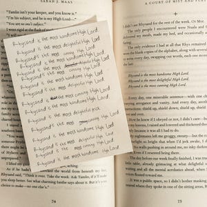 Feyre’s Handwriting “Rhysand is the Most Handsome, Delightful, and Cunning High Lord” | A Court of Thorns and Roses Series