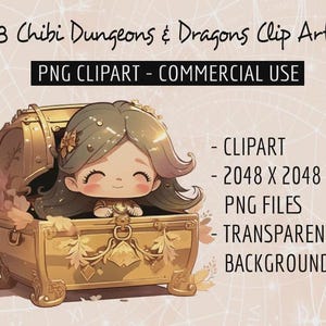 Pacote de Cliparts Chibi D&D – 8 PNGs de Fantasia Imperfeitos para Projetos Divertidos | Personagens Fofos de D&D com Defeitos | Download Digital