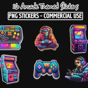 Arcade Stickers PNG Bundle | Neon Gaming Stickers | Gamer Clipart ...
