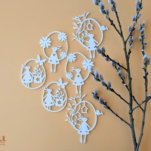 Easter Bunny Ornaments Set of 6 - White Acrylic Easter Decorations – Hanging Spring Décor – Ostereier Hasen Anhänger -  Osterbaum Deko