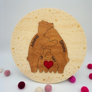 Personalisierte Familien-Wanddeko aus Holz mit Bärenmotiv | Custom Family Sign | Individuelles Holzschild für die ganze Familie | Wall Art