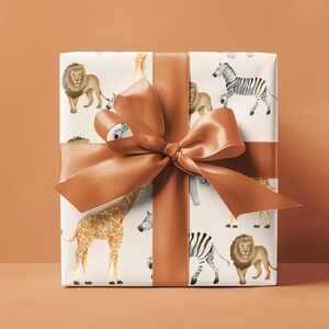 Safari Adventure Wrapping Paper | Elephant, Zebra, Lion & Giraffe Gift Wrap | Jungle Animal Birthday and Baby Shower Wrapping Paper