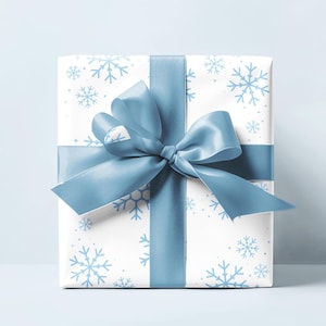 Carta da regalo con fiocchi di neve blu / Elegante carta da regalo per le feste invernali / Perfetta per Natale, compleanni, Hanukkah, regali per le feste, matrimoni