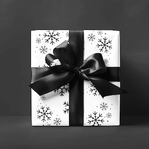 Carta da regalo con fiocchi di neve neri / Carta da regalo elegante e minimalista per Natale / Carta da regalo per feste e compleanni