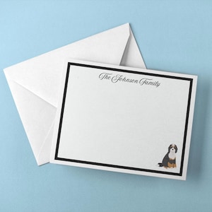 Coffret de 10 cartes de papeterie personnalisées avec enveloppes | Cartes de correspondance personnalisées Bernedoodle | Idée cadeau | Anniversaire et mariage Merci