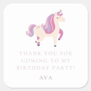 Personalized Unicorn Stickers: Girls Birthday Party Favors, Watercolor Design