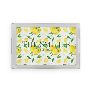 Personalized Lemon Pattern Acrylic Serving Tray: Kitchen & Home Decor