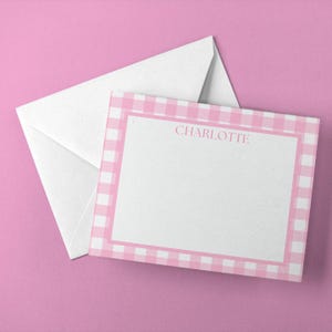 Cartes de papeterie personnalisées double face Vichy rose avec enveloppes | Cartes de correspondance | Notes de remerciement | Idée cadeau pour elle