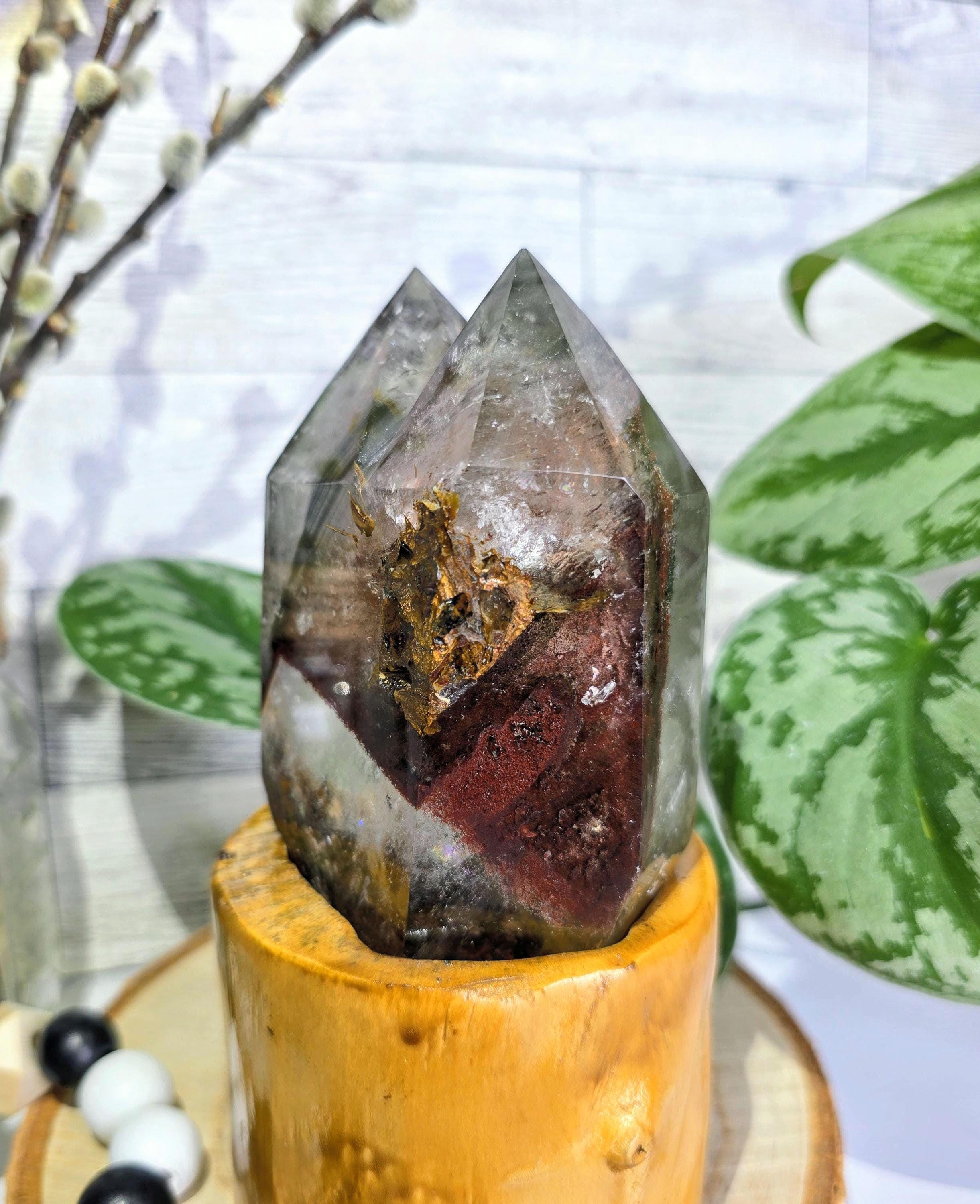 Garden Quartz Crystal Twin Point Tower – Rare Lodolite Scenic Quartz for Manifestation & Meditation – Collector's Dream Healing Obelisk