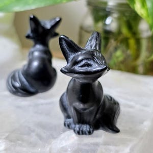 Obsidian fox figurine polished crystal animal