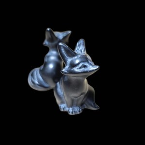 Obsidian fox figurine polished crystal animal