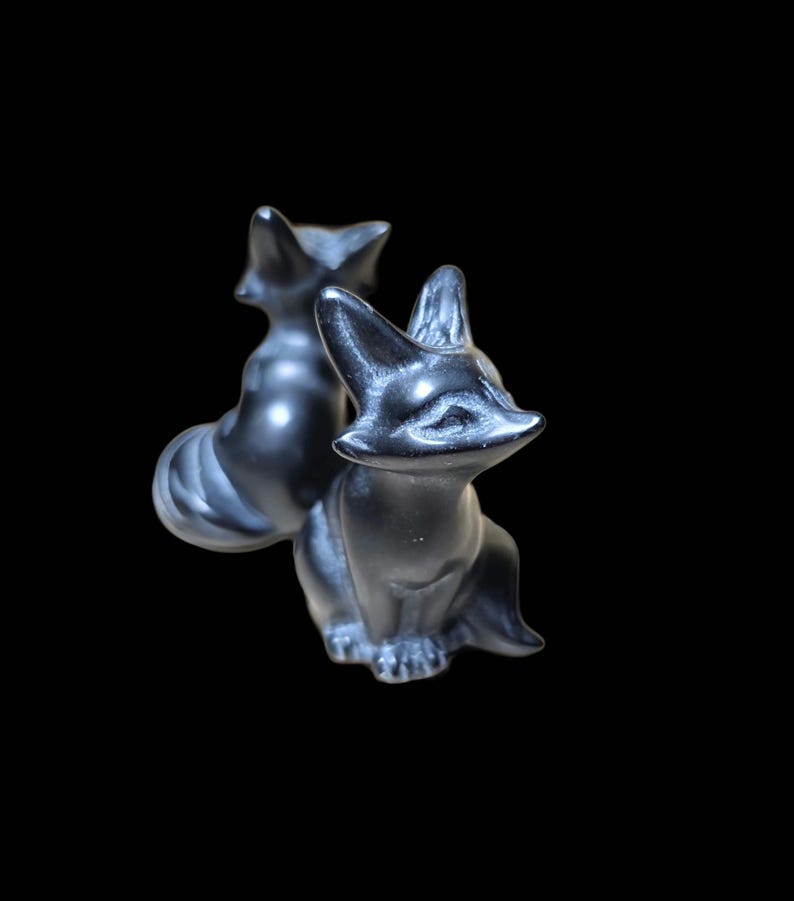 Obsidian fox figurine polished crystal animal