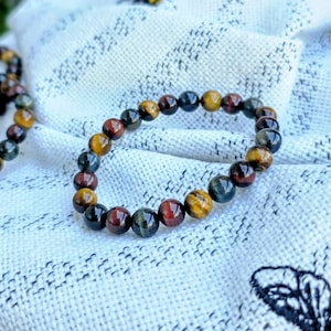 Tri-Color Tiger Eye Bracelet: 8mm Crystal, Spiritual Healing