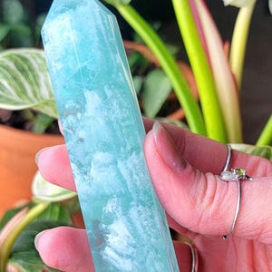 Feather Fluorite Obelisk: Green Rainbow Crystal (5 in)
