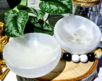 Selenite Crystal Bowl, Satin Spar Decor, Energy Cleansing