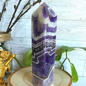 Large Chevron Amethyst Tower | High-Vibration Crystal Point for Third Eye Healing, Focus & Spiritual Protection