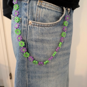 flower jeans chain perler rave chain y2k scene