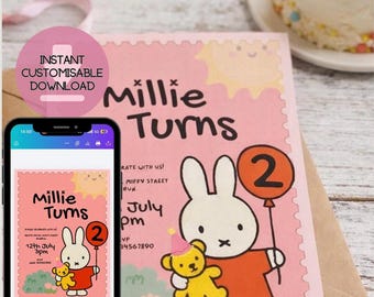 Mxffy Bunny Inspired Personalised Party Invitation Digital Download Printable Kids Birthday Invite
