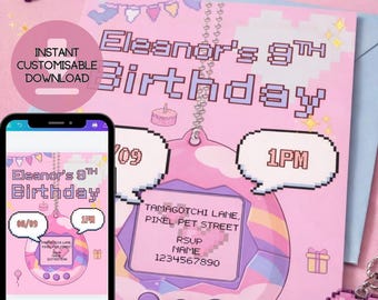 Tamagotchii/Pixel Y2K Inspired Pet Party Digital Invitation  Personalised And Customisable