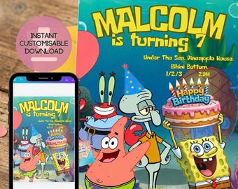 Birthday Party Invitation: Sponge Kids Birthday (Digital Download)